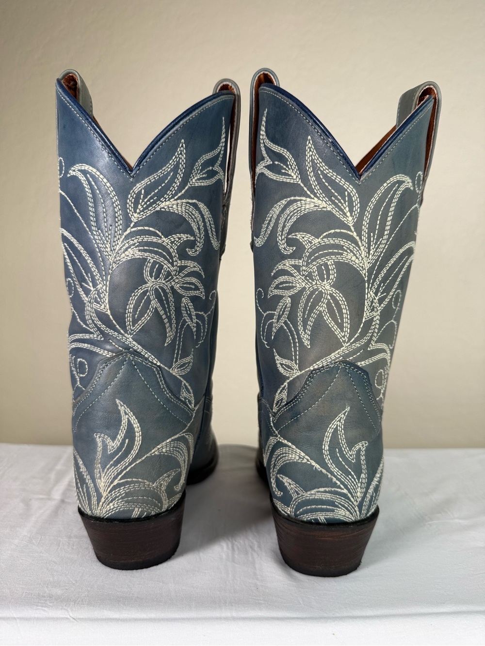 Dan Post Nora Blue Leaf Stitch Leather Western Cowboy Distressed Boots Size 8 - Picture 7 of 16